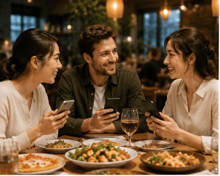 外国人ゲストとの食事シーン