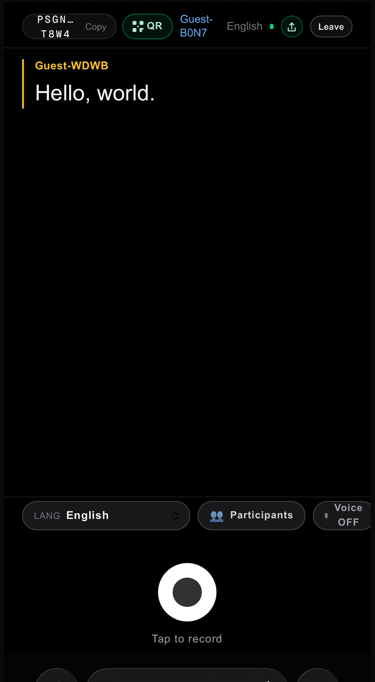 リアルタイム翻訳が表示されている画面